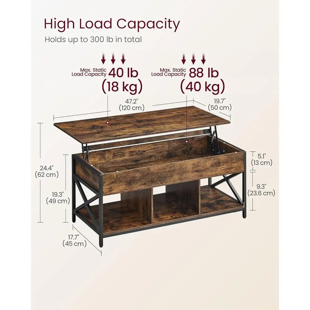 Lit Top Coee Table, Lit Coee Table with Storage Shel, Hidden Comparents and Liting Top, or Living Room, Oice, 19.7 x 47.2 x (19.