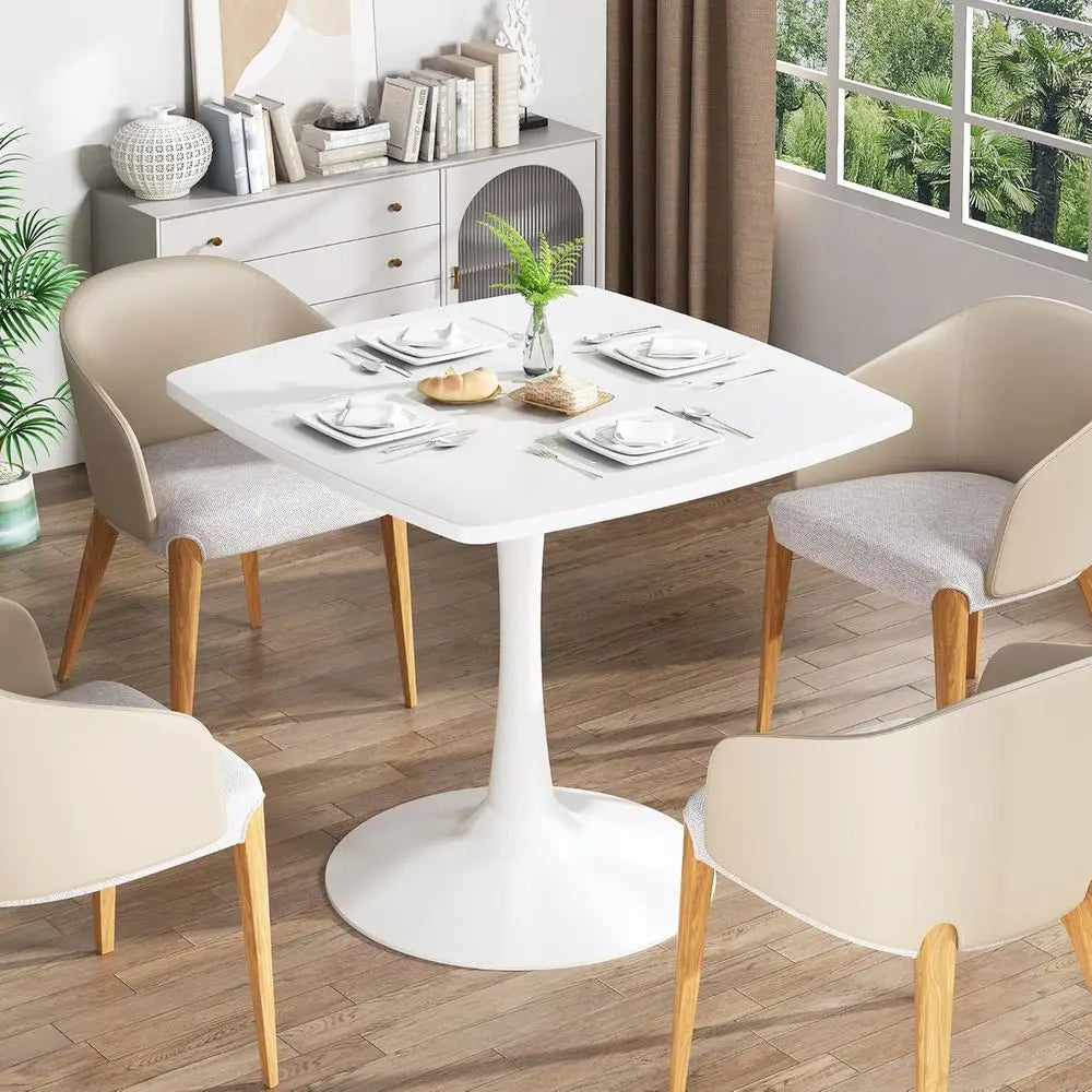 32-inch White Tulip-Style Dining Table for 2-4 with Thickened Pedestal Base