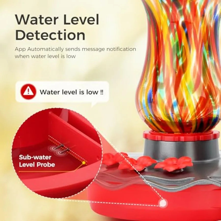 Smart Hummingbird Feeder with Solar-Powered Camera 2K AI Identification Water Detection Leakproof Design with Ant Moat Compatib