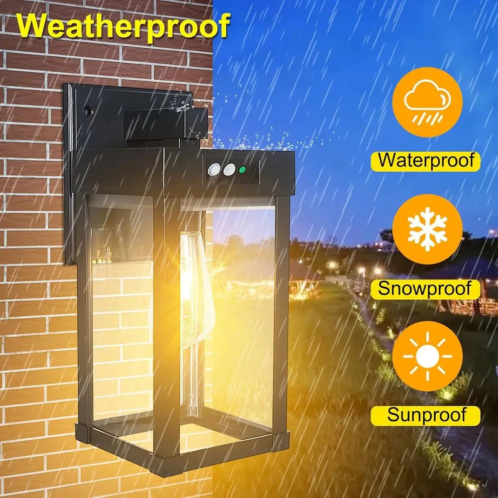 Wall Lights Outdoor, Sconce Lantern with 3 Lighting Modes & Motion Sensor, Porch Light Fixture Outside Waterproof with Clear Pan