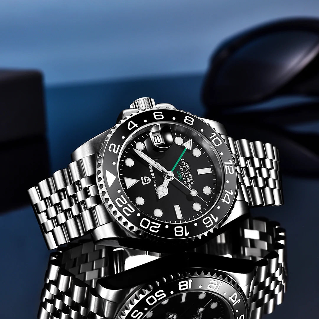PAGANI DESIGN 40MM Luxury GMT Men's Mechanical Watch Sapphire Glass Stainless Steel 100M Waterproof Fully Automatic Watch