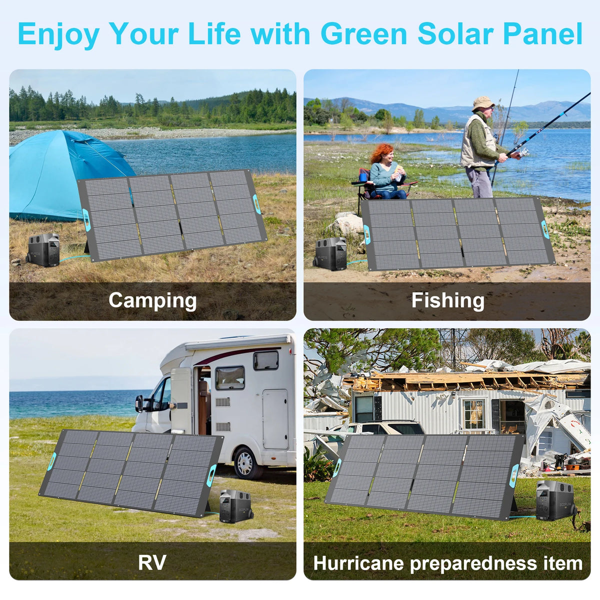 E-POWO 800W / 400W Portable Solar Panel, Foldable & Durable, Complete with an Adjustable Kickstand Case, Waterproof IP67 for RV