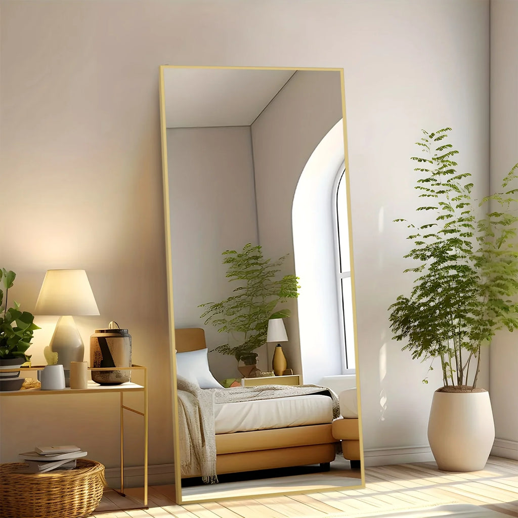 Arched/Rect Full Length Mirror, Full Body Mirror With Stand, Hanging Or Leaning For Wall, Aluminum Alloy Thin Frame Floor Standi