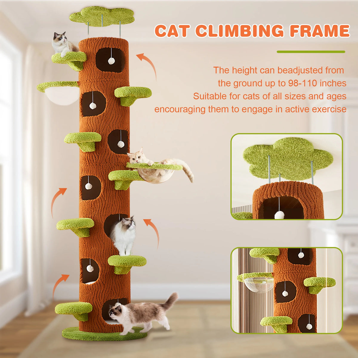 Tall Cat Tree Tower with Sisal Scratching Pad Cat Climbing Frame Super Large Cat Tree Tower for Maine Coon Cats