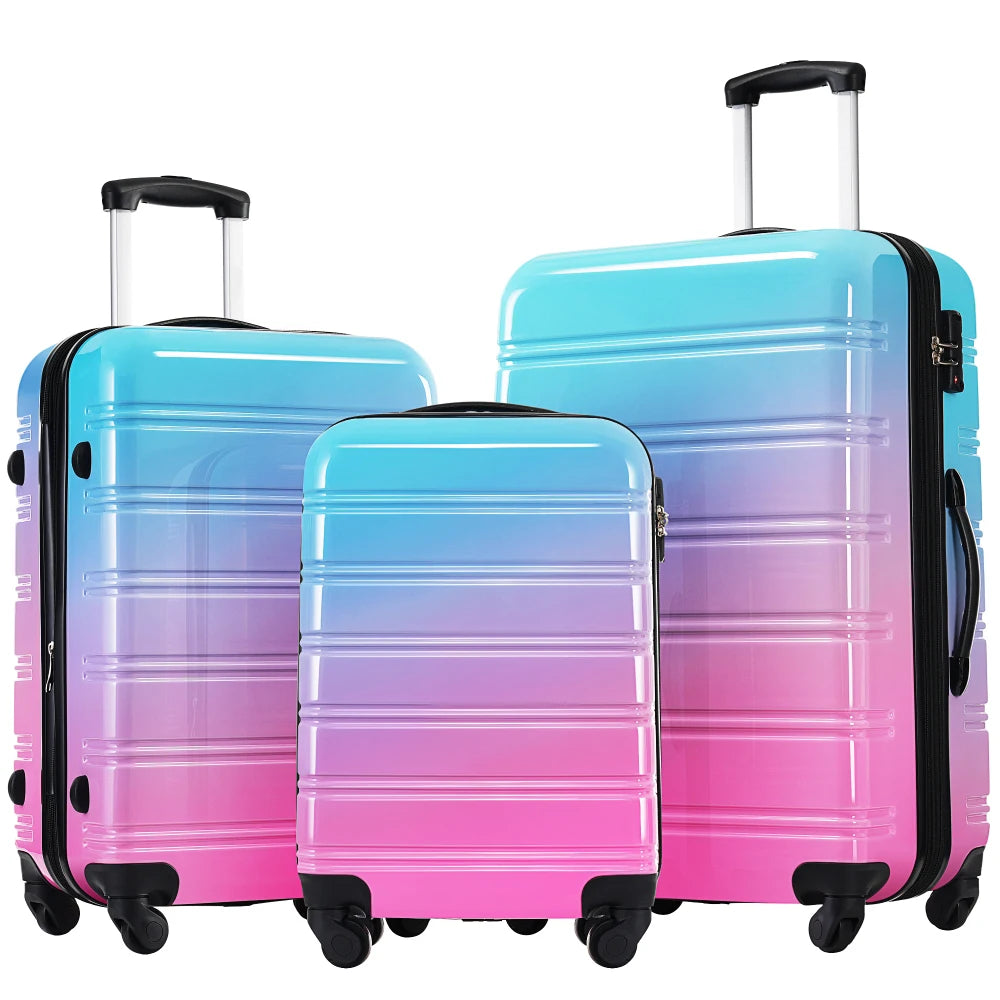 3 Piece Gradient Color Hardshell Luggage Set Expandable with Spinner Wheels TSA Lock Lightweight 20/24/28 Inch