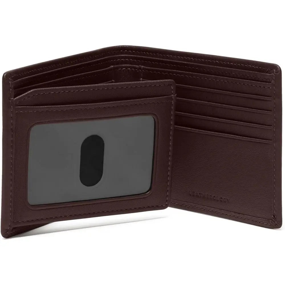 Men's Genuine Leather Bifold Wallet with 11 Card Slots and Double Bill Compartment