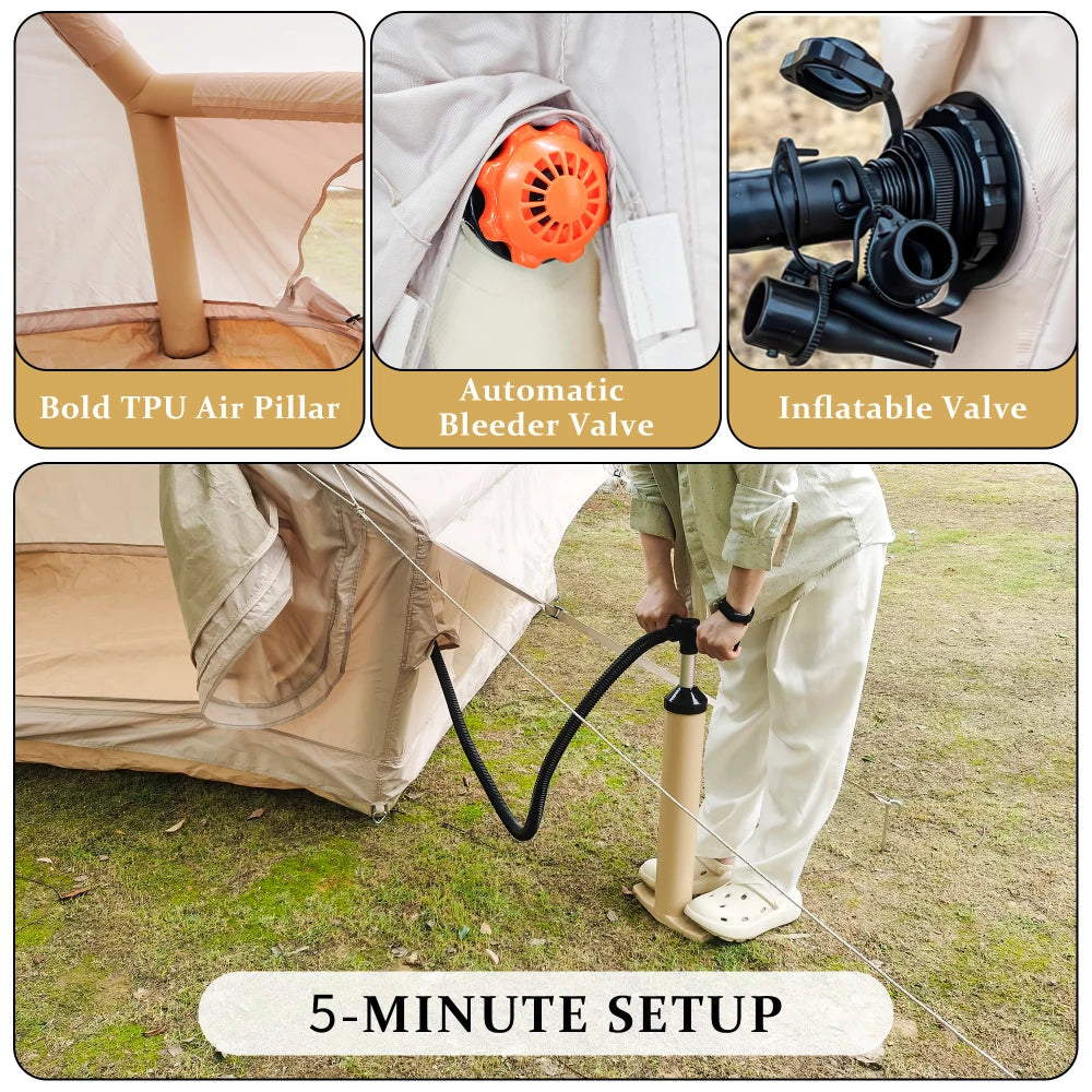 Inflatable Tent With Pump,4-6 Person Glamping Tent:Easy Setup 4-Season Waterproof,12 Mesh Windows