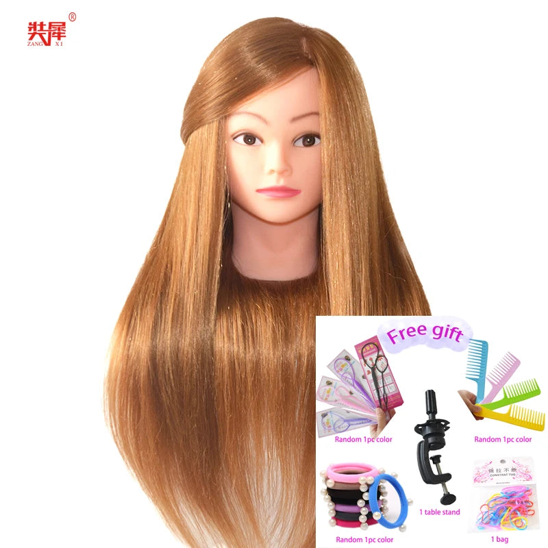 85%Real Hair Doll Head For Hairstyle Hairdressing Professional Mannequin Head Styling To Practice Hot Curl Iron Straighten 2028