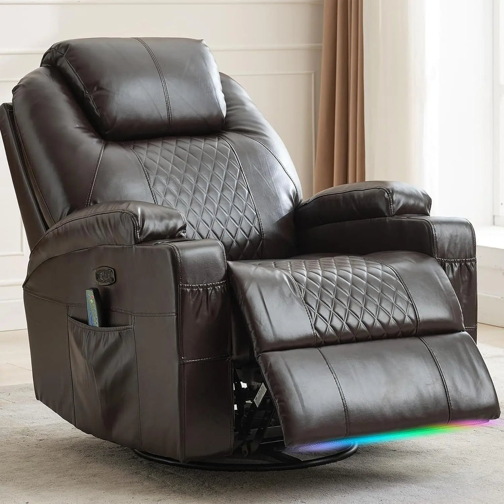 Power Swivel Rocker Recliner Chair with Heat and Massage, LED Lights, USB-A and USB-C Ports, Electric Glider, Customized