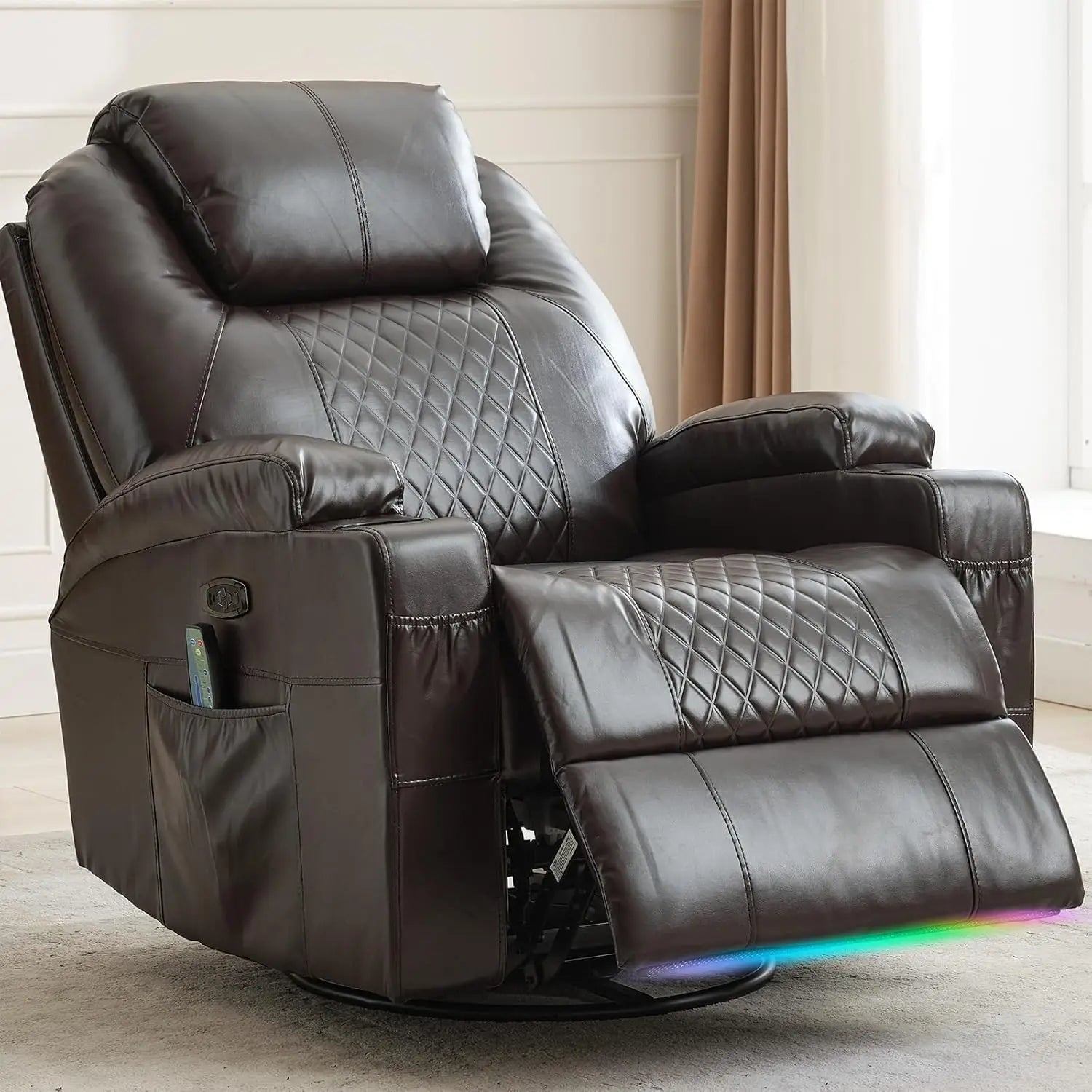 Power Swivel Rocker Recliner Chair with Heat and Massage, LED Lights, USB-A and USB-C Ports, Electric Glider, Customized