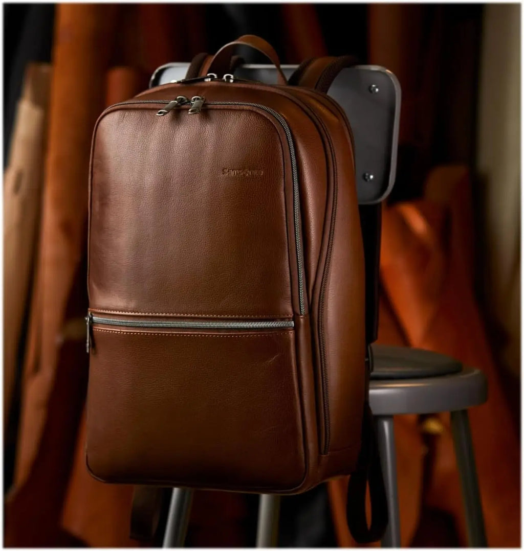 Classic Leather Slim Backpack for Men and Women, Durable Water-Resistant Design, Perfect for Travel and Daily Use