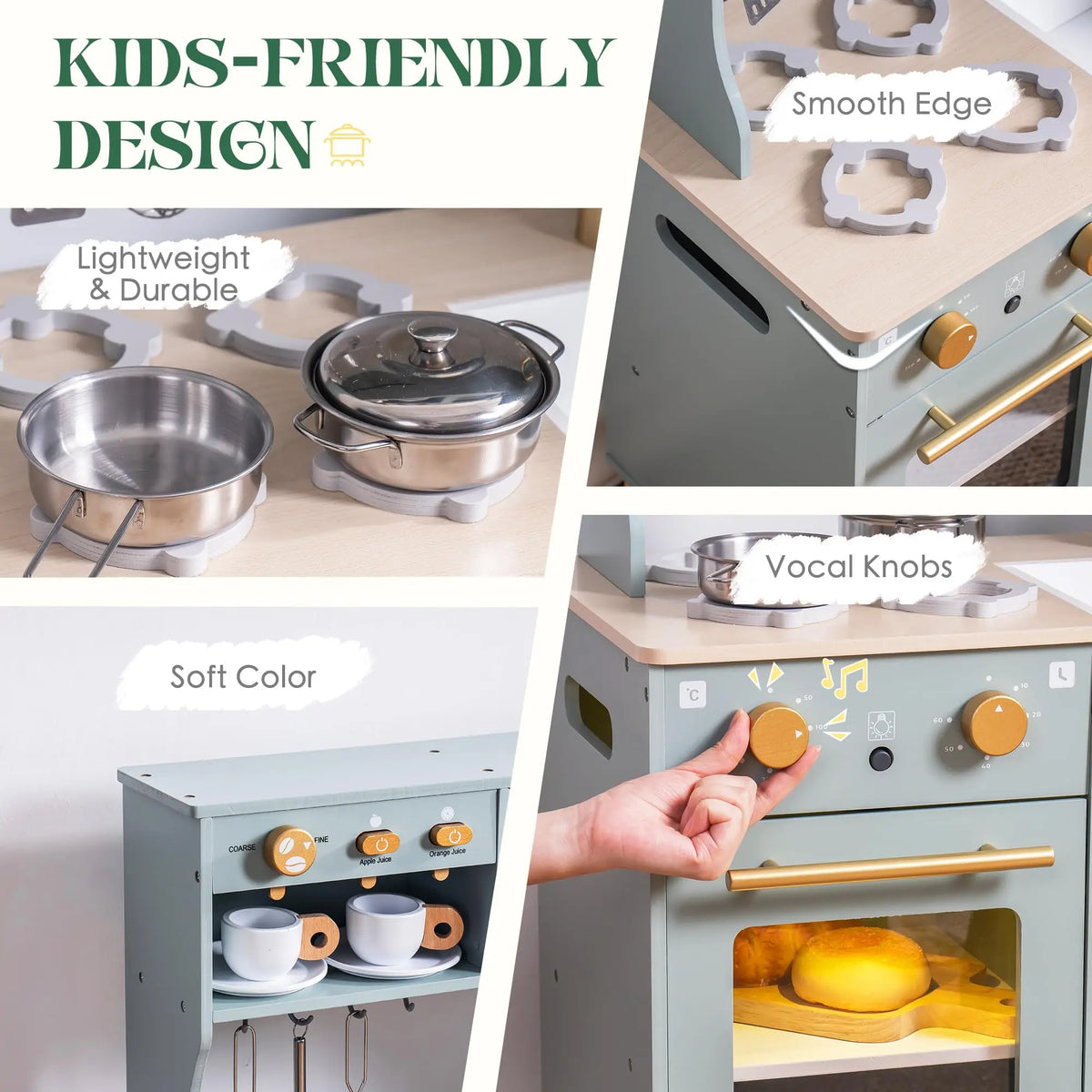 ROBOTIME ROBUD Corner Play Kitchen 10 in 1 Wooden Toy With Appliances & Utensils For Toddlers 3+
