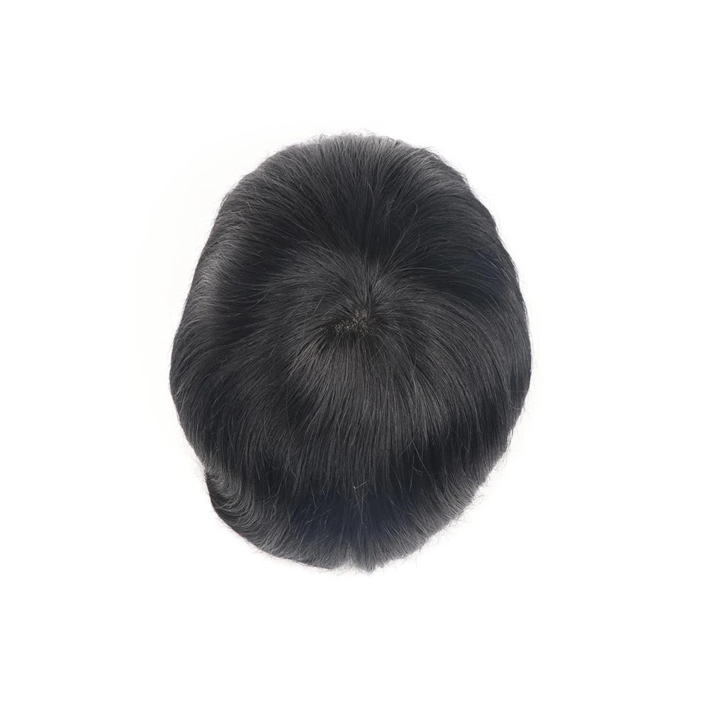 【TIMIA】Men's wig 0.1 Toupee Straight Hair 8"x10" With 130% #1B Nuture Black Men's PU Skin Base Human Hair System Toupee
