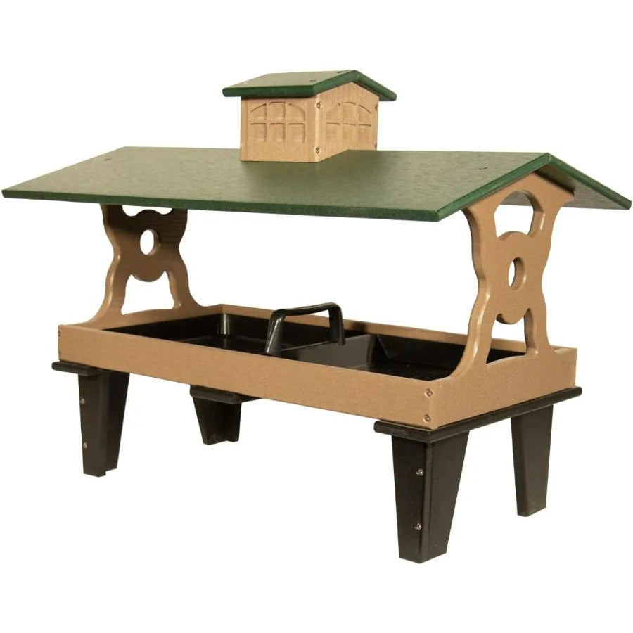 Colossal Ground Fly Thru Bird Feeder - Massive Covered Platform Bird Feeder - Removable Tray Holds 16 Cups - Roof Helps Seed St