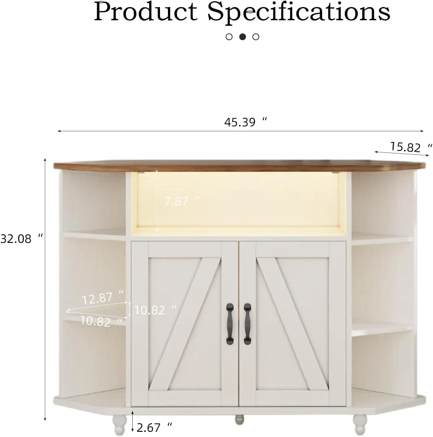 Farmhouse Corner Tv Stand For 50 Inch Tv With Led Lights Adjustable Shelves Barn Doors For Living Room White