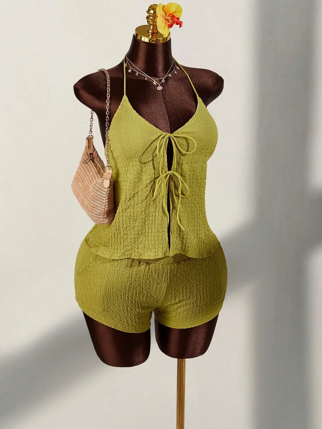 Women Summer Two Piece Outfit Halter Top And Shorts Set Casual Vacation Wear