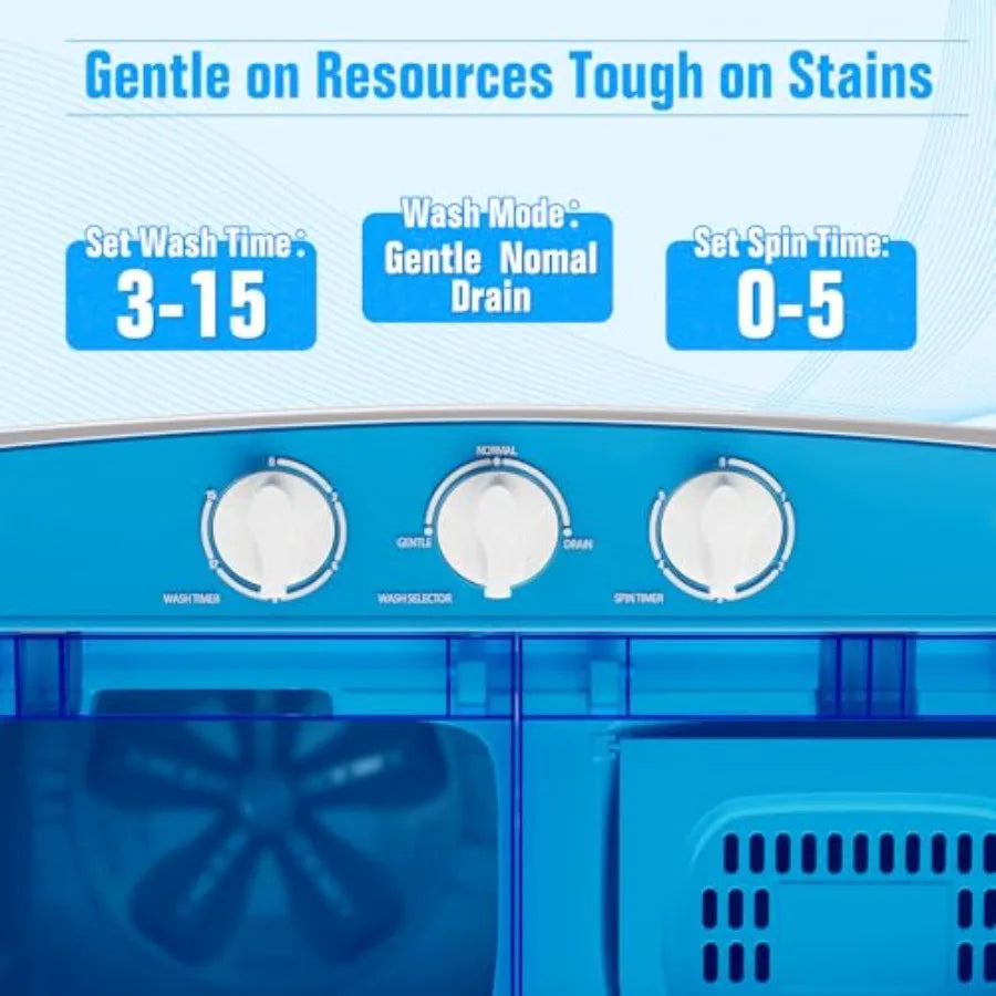 Portable Washing Machine 16lbs Mini Compact Twin Tub Laundry Washer Spinner Combo for Home rtment Dorms RV Blue