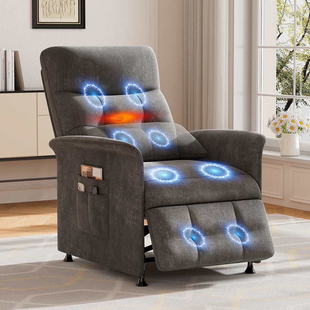 Power Recliner Chair with Heated and Massage, Adjustable Soft Fabric Reclining Chair for Adults, Theater Seating Single Sofa