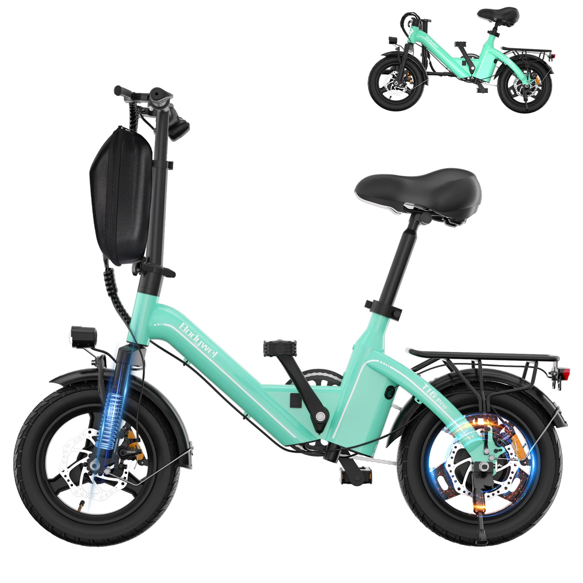 Bodywel T16Pro 14" Folding Electric Bike for Adults, 36V 10.4Ah Removable Battery, UL Commuter EBike with Dual Disc Brakes
