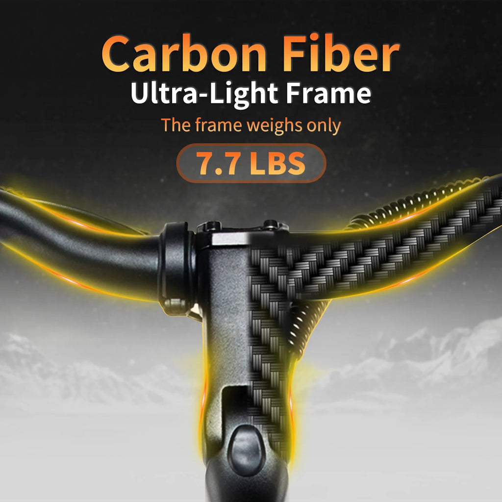 Carbon Fiber Electric Bike, 960WH Dual Battery 120Miles Ebike, Peak 1000W Motor 25MPH, 26'' Big Tires, 7-Speed, Hydraulic Brakes
