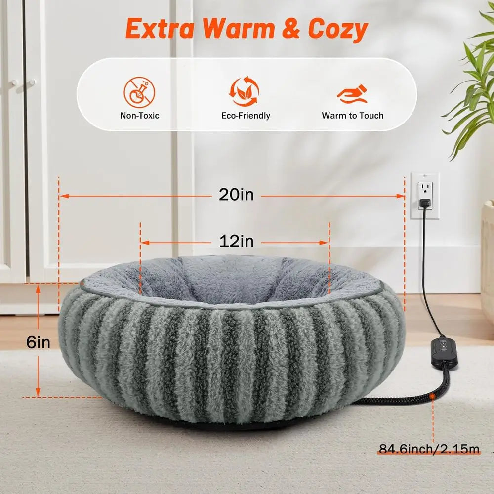Heated Cat Bed Indoor - Heating Donut Pet Bed for Cats and Small Dogs, Ultra Soft & Cozy Sleeping Cat Beds, Machine Washable, Sa