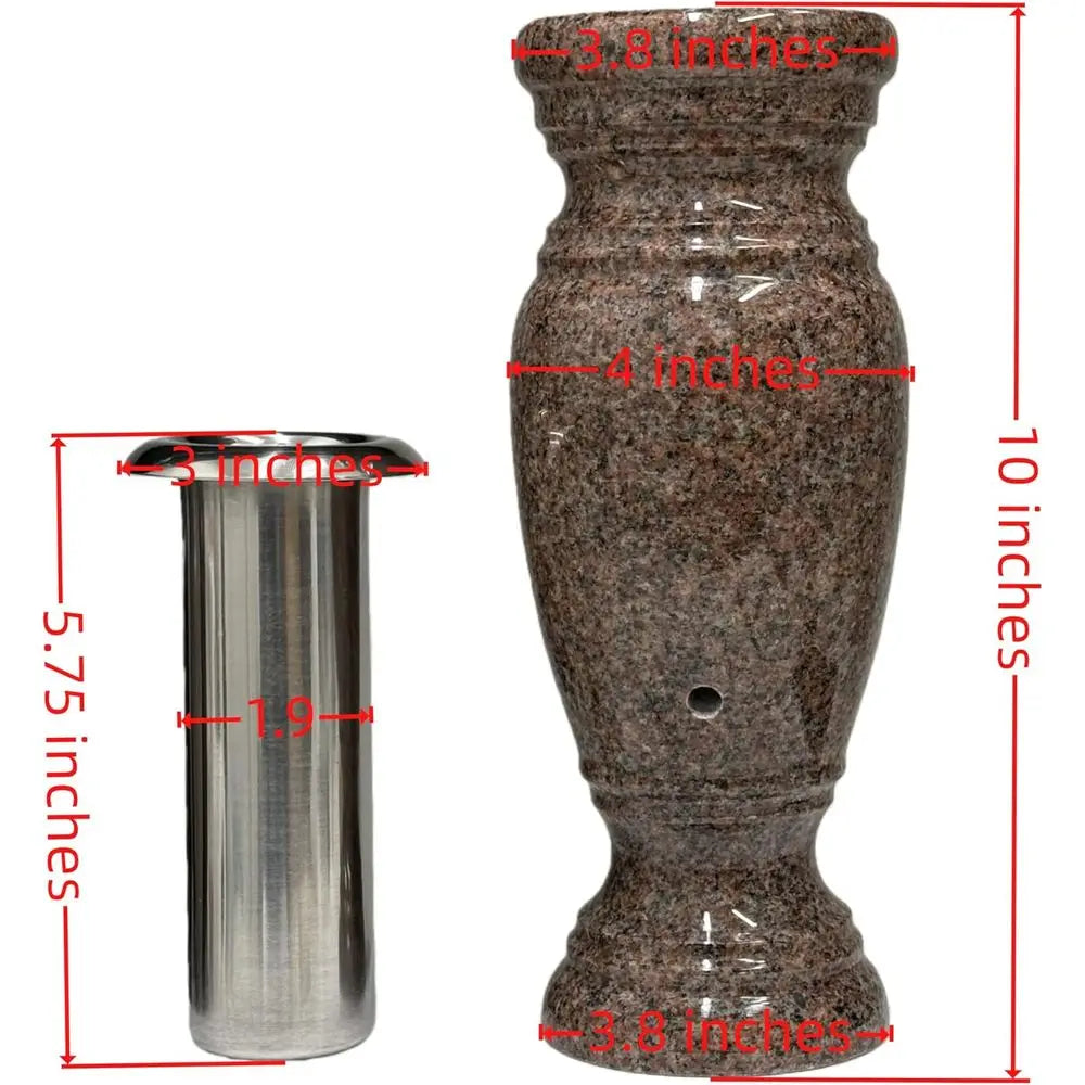 Real Pink Granite Vase with Stainless Steel Lining, Suitable for Home Decor, Memorial Sites, and Outdoor Garden Displays