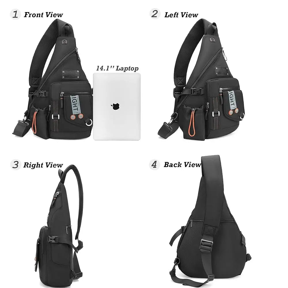 Sling Bag Backpack, 13.3'' 14.1'' Laptop Bag Crossbody Shoulder Chest Backpacks Travel Outdoors for Men Women