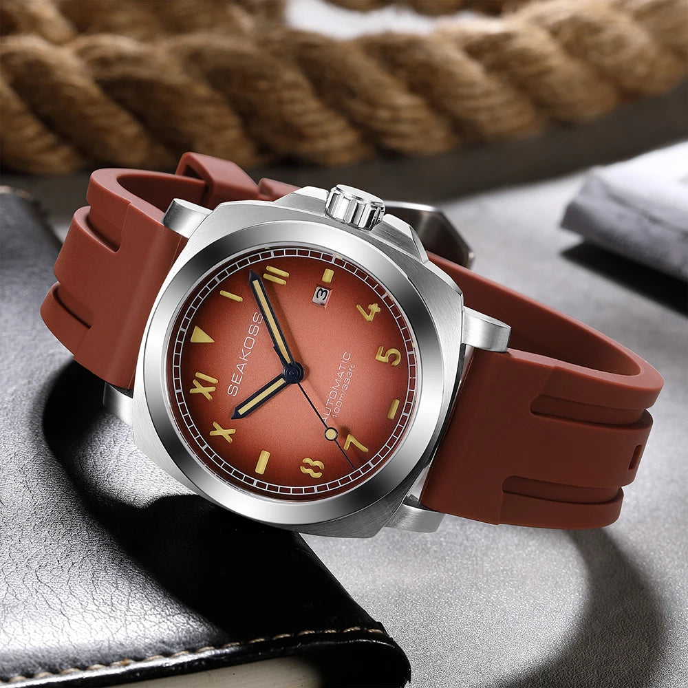 SEAKOSS Automatic  Watches for Men  10 ATM Seagull ST1612 MovementDive Watch  Luminous Calendar Sapphire  Men's Mechanical Watch