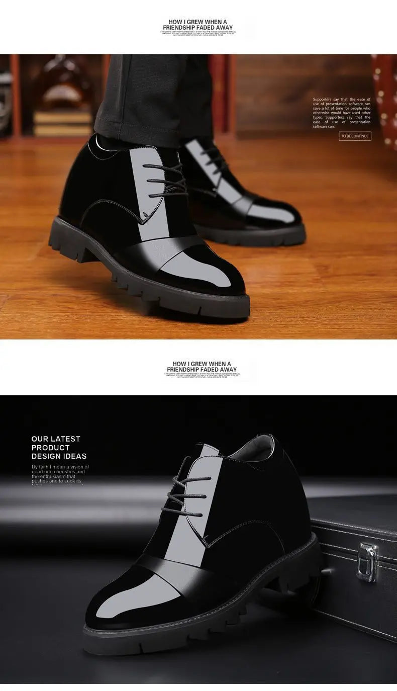 2026 New Men's 12cm Hidden Heel Dress Shoes Patent Leather Business Formal Shoes 10cm Thick Sole Wedding Shoes
