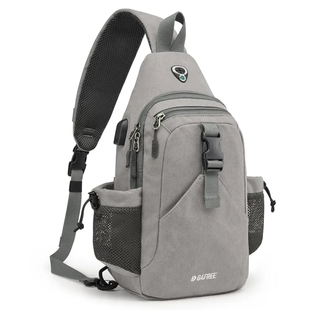 Canvas Sling Bag Crossbody Backpack with USB Charging Port & RFID Blocking, Hiking Daypack Chest Bag for Women Men