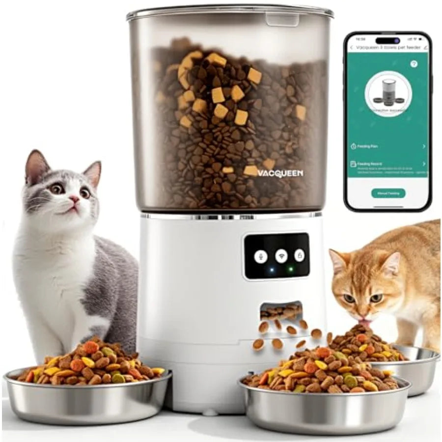 Automatic Cat Feeder for 3 Cats 6L/25 Cups Smart WiFi Pet Feeder with Strong Anti-Jam System and Dual-Effect Desiccant 10S Voic