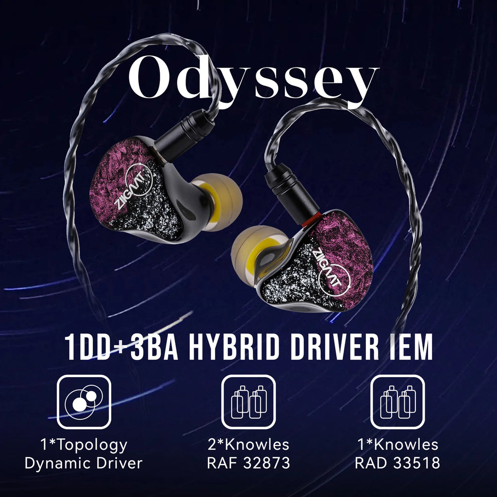 Linsoul ZiiGaat Odyssey 1DD+3BA Hybrid In–Ear Monitor Hifi Earphones Wired Earbuds for Audiophiles Musicians