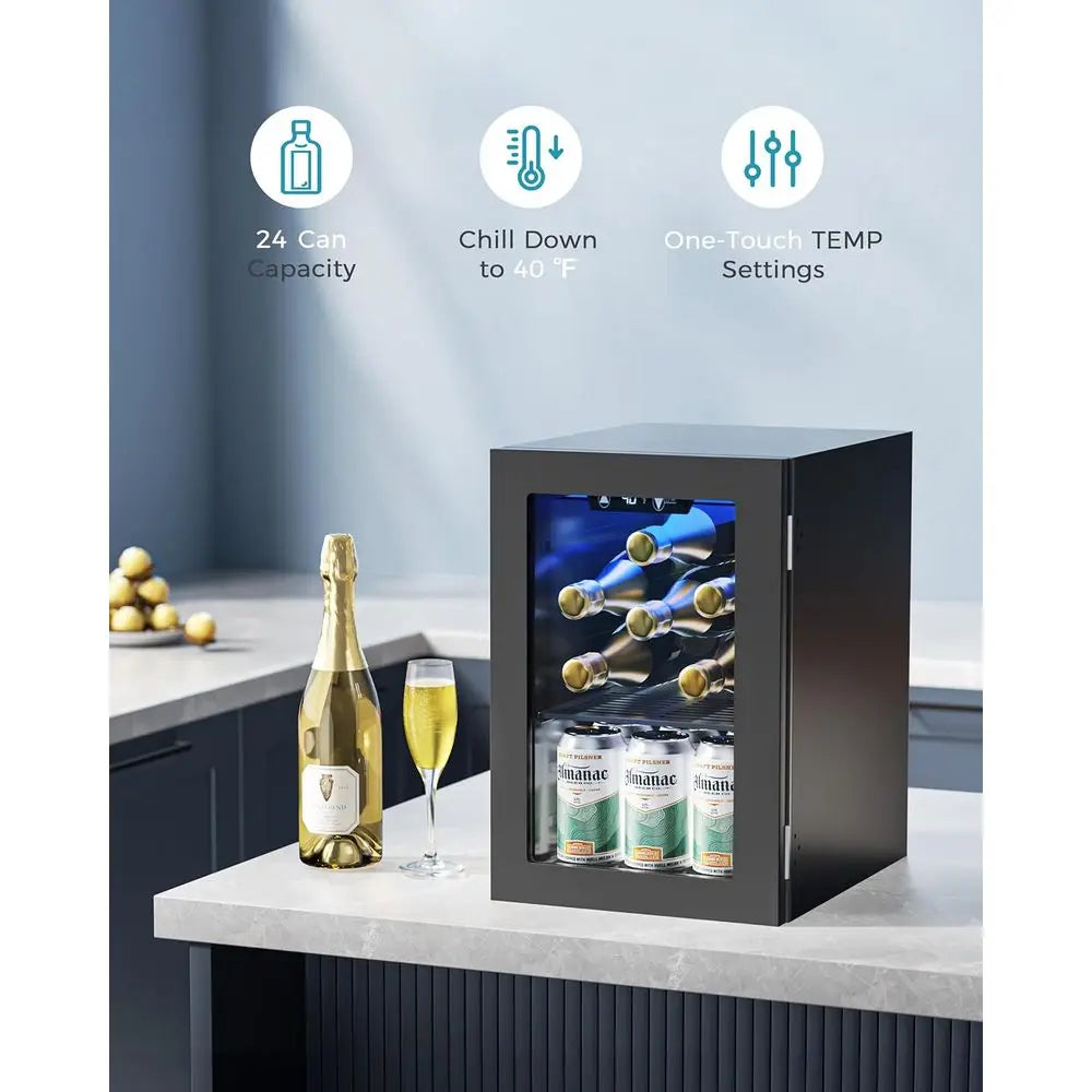 18L Beverage Refrigerator Cooler, 24 Cans Mini Fridge with Quiet Compressor, Countertop Small Fridge with 40°F-61°F Digital Temp
