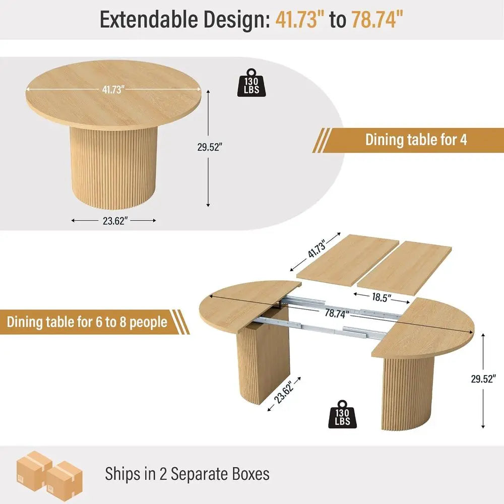 Expandable 4-8 Seater Oval Dining Table with Natural Luted Base for Kitchen, Living, and Dining Rooms