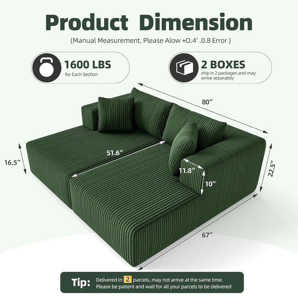 80.3" Oversized Double Lounge Chaise, Boneless Lounge Sofa Bed with 4 Pillows, Cloud Loveseat Sleeper Couch for, Customized