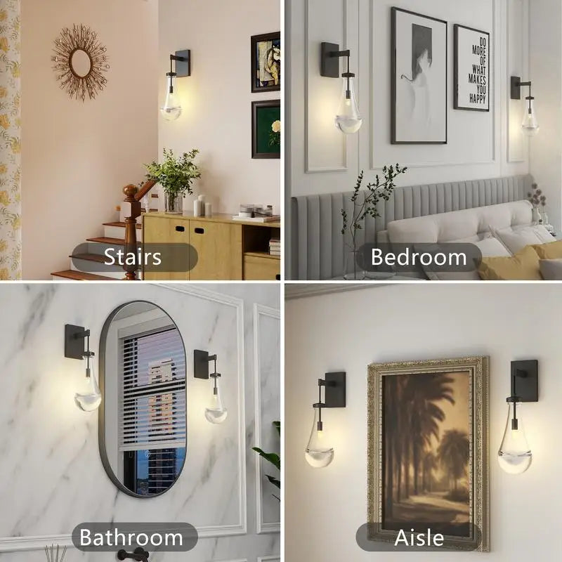Modern Black Wall Sconces with Clear Glass for Bathroom, Living Room, Hallway, and Reception Desk - Stylish Wall Mounted