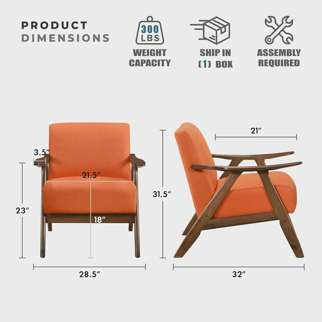 [Free Shipping!]Mid Century Modern Accent Chair with Solid Wood Frame in Walnut Finish, Upholstered Living Room Lounge Arm Chair