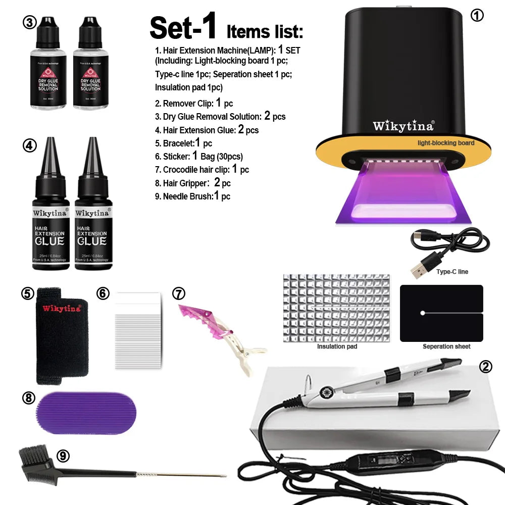 UV Hair Extension glue kit V Light Technology Hair Extension Tools KIT  SET Wig Human Hair Piece salon Fast Grafting connnect