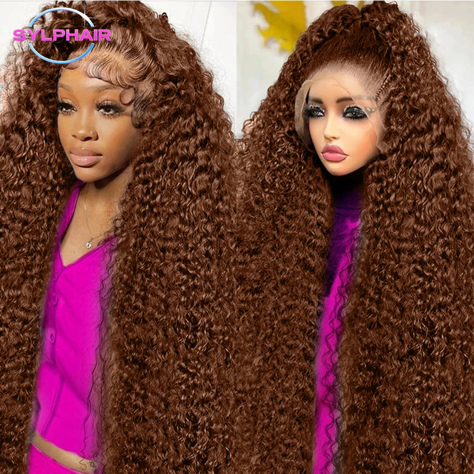 Deep Curly Wigs Human Hair Chocolate Brown 13x4 13x6 Hd Lace Frontal Wig Colored Water Wave Lace Front Wig for Women 30 38 Inch