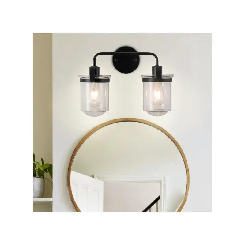Set of 2 Wall Sconces with Clear Glass Shade, Modern Industrial Indoor Lighting Fixture E26 Socket, No Bulb Included