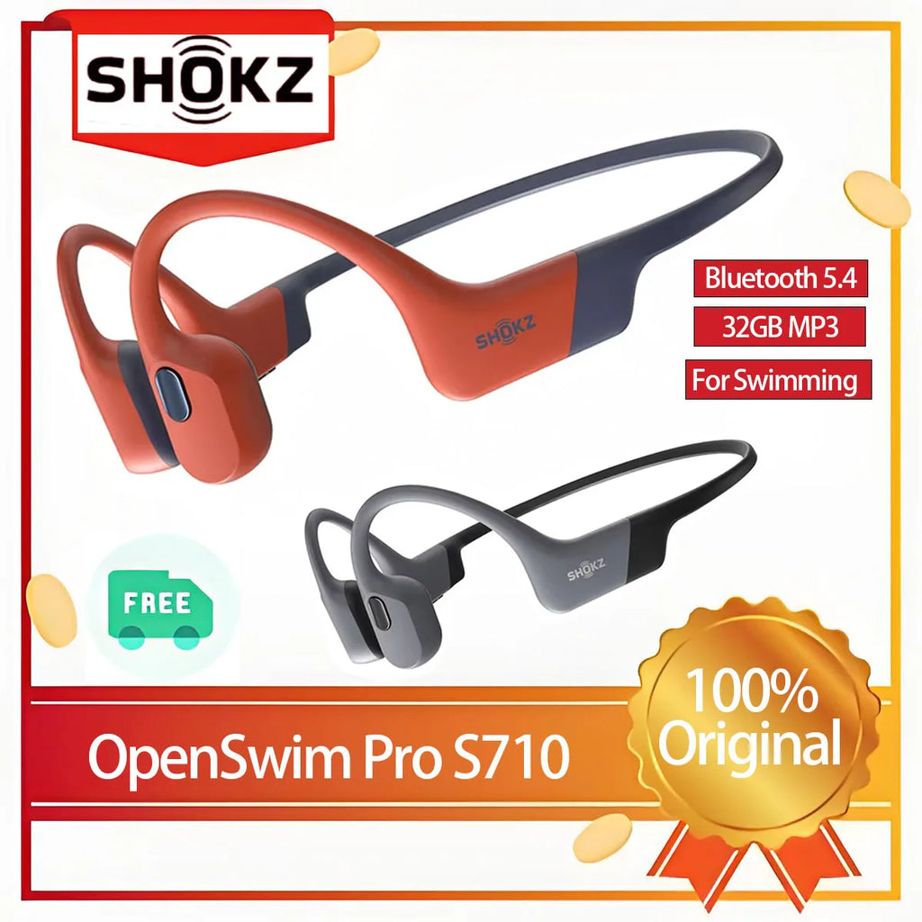 Newest Shokz OpenSwim Pro S710 Bone Conduction Wireless Bluetooth Earphone and MP3 Dual Mode IP68 Waterproof Bluetooth5.4