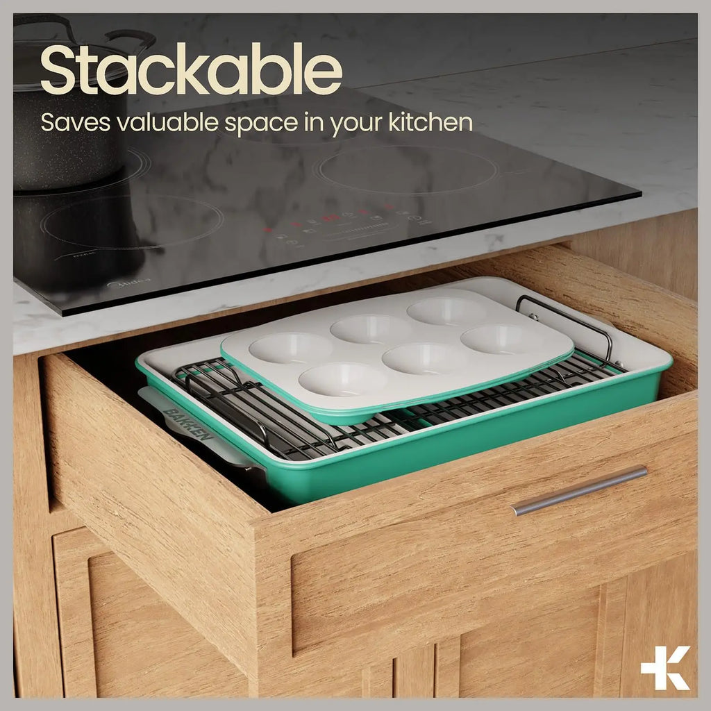 8-Piece  Set - Ceramic Non-Stick Coating, Baking Sheets, Assorted Baking Pans,