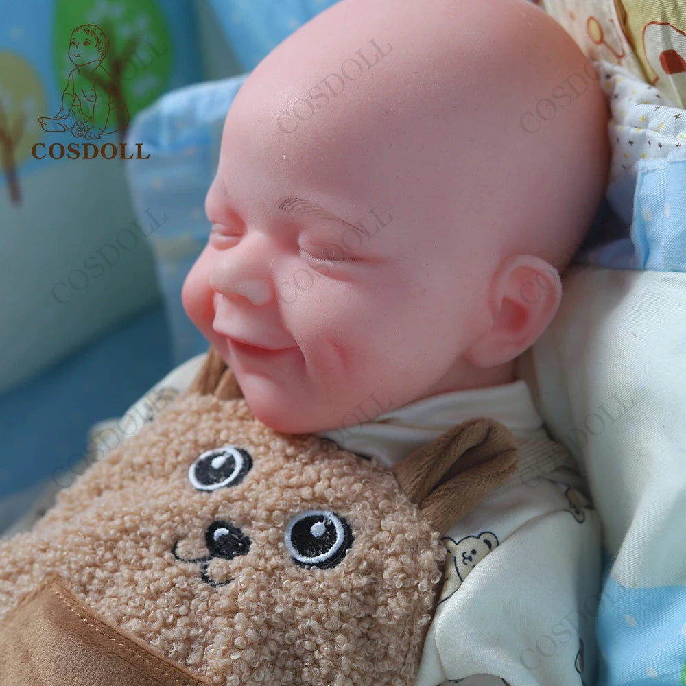 18" Giant Soft Silicone Baby Doll for Boys-Sleeping Smiling Face, Weighted 2.9kg Realistic Cuddle Buddy-Toddler Sensory Toy Gift