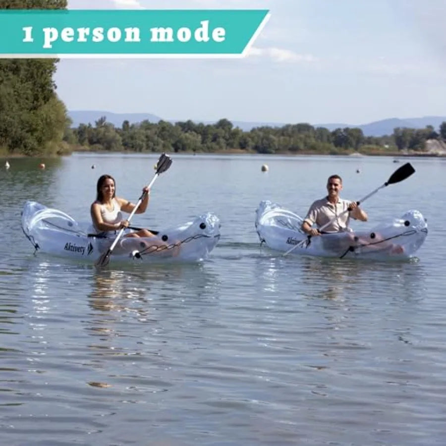Clear Kayak Transparent 2-Seater Inflatable Tandem for Two Adults See-Through Style Complete Set with Adjustable Seats Pump Pad