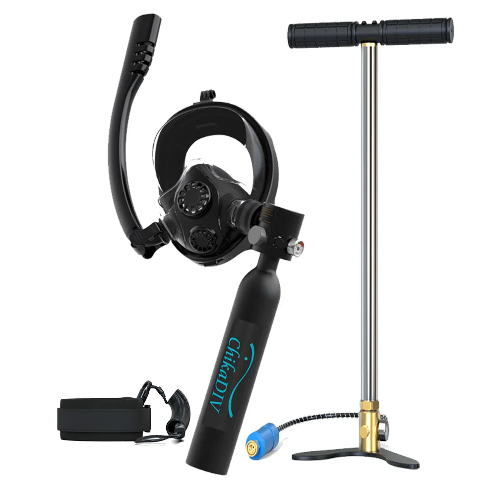 Mini Scuba Tank with Full Face Mask,0.5L Lung Tank Sub Mask Combo -6-10 Mins Underwater Breathing System, Portable Scuba Gear