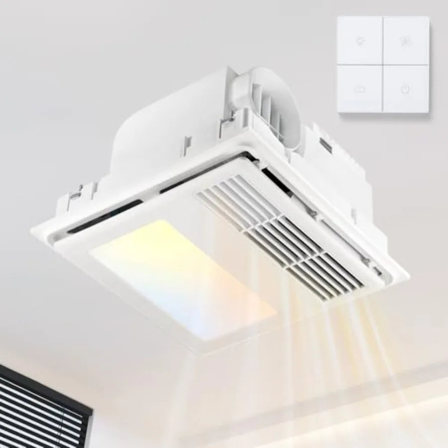 4 in 1 Bathroom Exhaust Fan with Heater and Light 110 CFM 1.5 Sones 35W White Bath Fan with 3-Color Adjustable LED Lights Remot