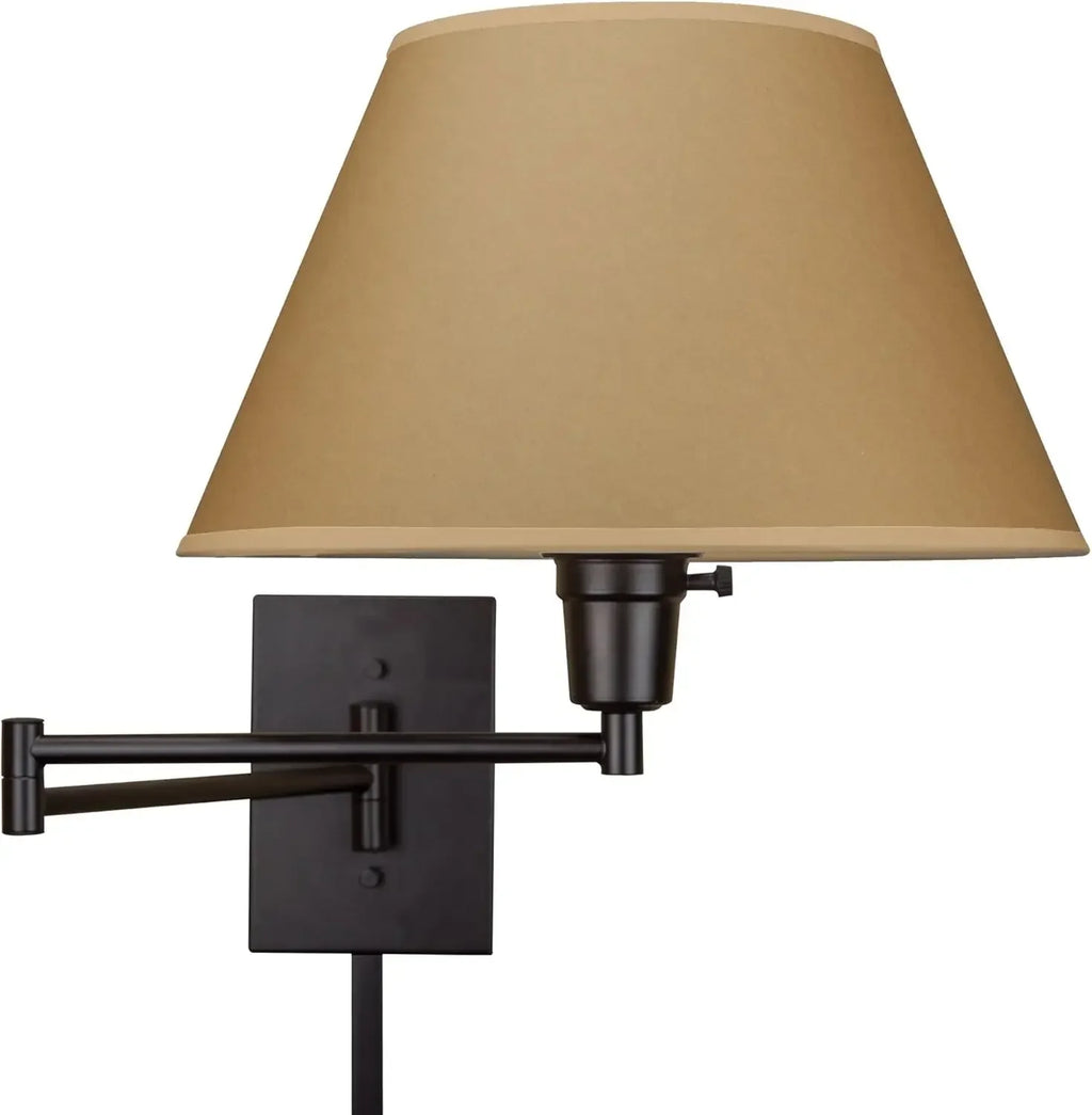Cambridge 15" Swing Arm Wall Lamp - Plug in/Wall Mount + Latte Mocha Fabric Shade, 150W 3-Way + Cord Covers, Black Finish, 2-Pac