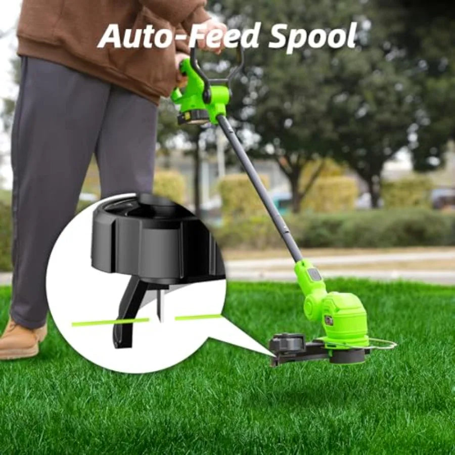 12inch 20V Cordless String Trimmer with Charger 2 X 2.0Ah Battery Powered Grass Mover with Auto Line Feed 2 in 1 Lawn Edger wit