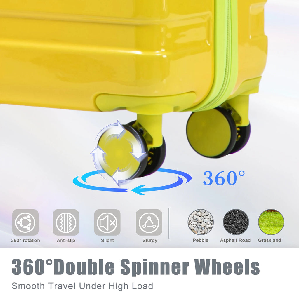 3-Piece Waterproof PC Spinner Luggage Set – 20/24/28" Carry-On Suitcase with Combination Lock Gradient Design Yellow+Green