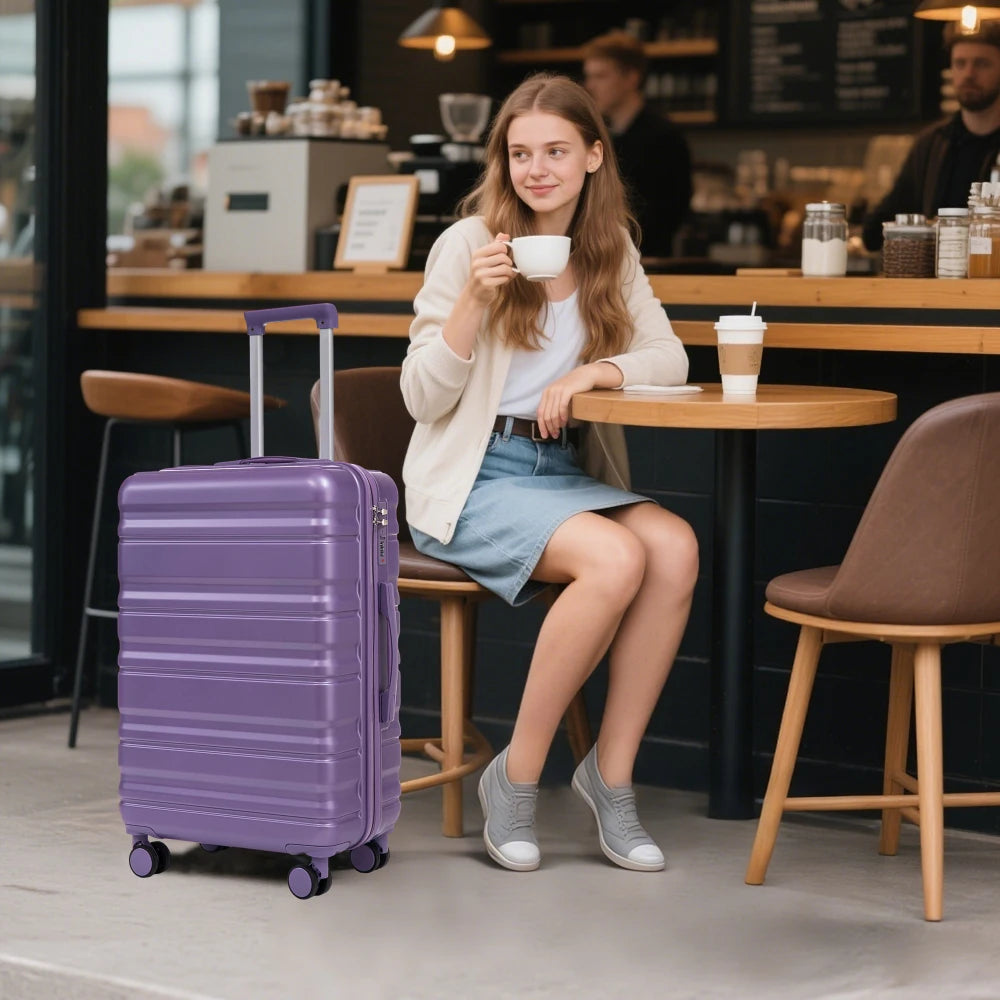 20/24/28 Inch 3 Piece ABS Hardshell Luggage Set Spinner Wheels Combination Lock Matching Color Travel Suitcase Purple